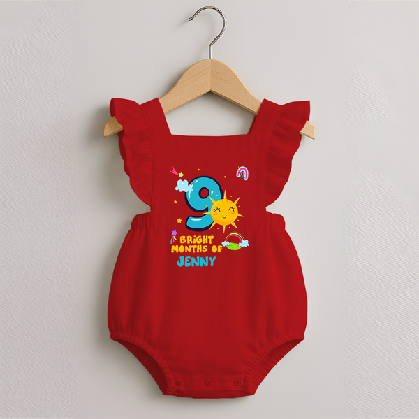 9th Month Baby Outfit | Personalized Romper Frock for Newborn | Milestone Gift Idea - RED - 0 - 3 Months Old (Chest 19")