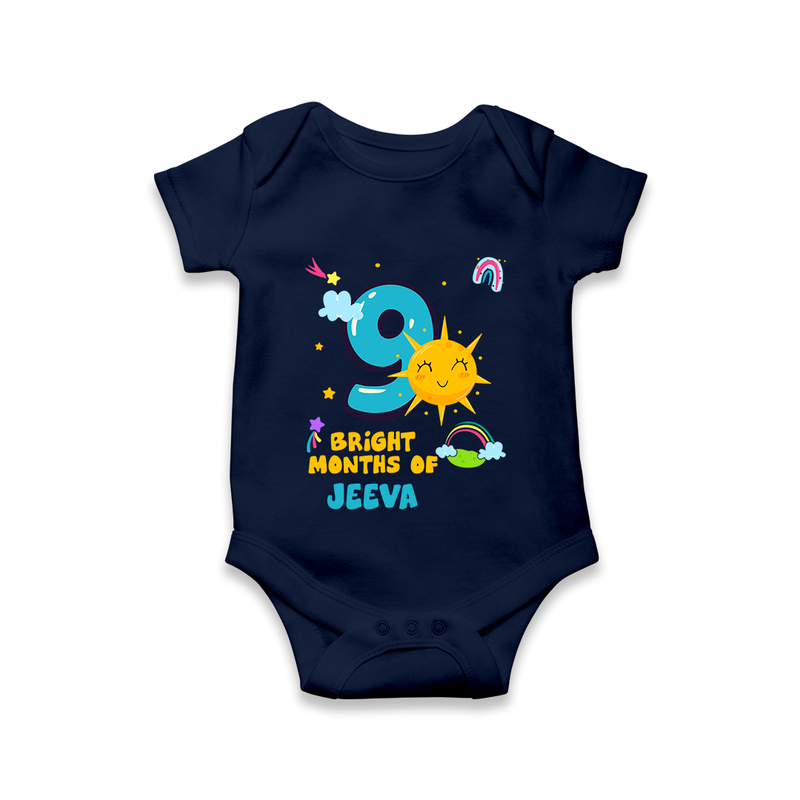 9th Month Baby Outfit | Personalized Romper/Onesie for Newborn | Milestone Gift Idea - NAVY BLUE - New Born (Chest 14")