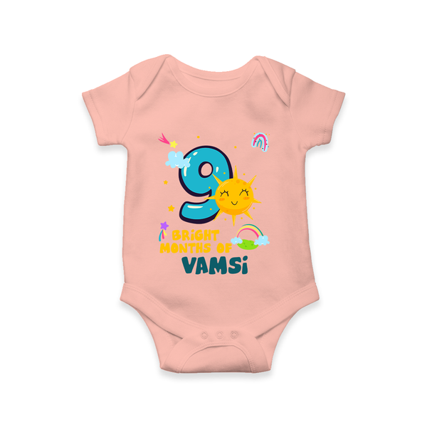 Celebrate The 9th Month Birthday Custom Romper, Personalized with your Little one's name - PEACH - 0 - 3 Months Old (Chest 16")