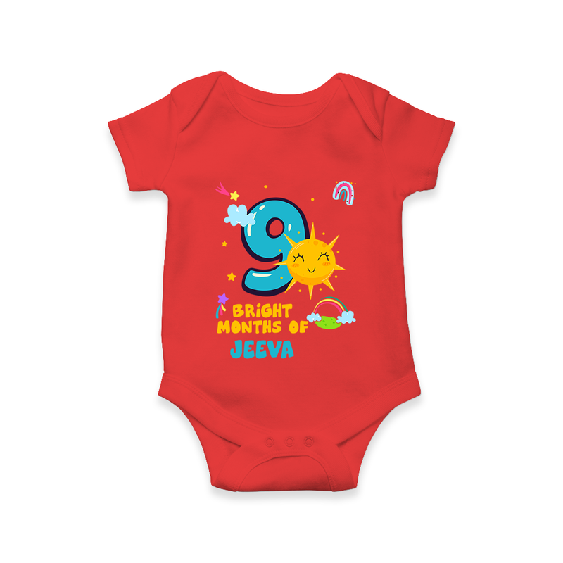 9th Month Baby Outfit | Personalized Romper/Onesie for Newborn | Milestone Gift Idea - RED - New Born (Chest 14")