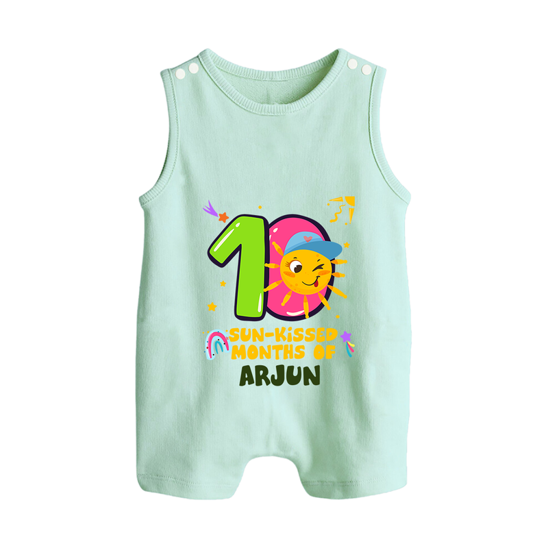 10th Month Baby Outfit | Personalized Romper Suit/ Sleeveless Romper for Newborn | Milestone Gift Idea - MINT GREEN - 0 - 5 Months Old (Chest 18")