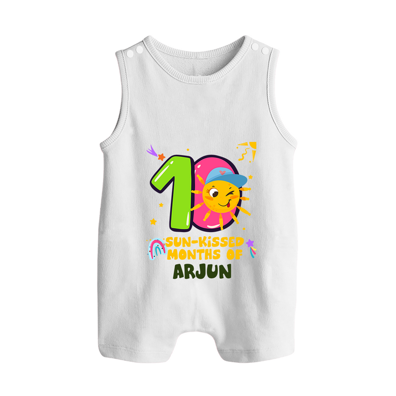 10th Month Baby Outfit | Personalized Romper Suit/ Sleeveless Romper for Newborn | Milestone Gift Idea - WHITE - 0 - 5 Months Old (Chest 18")