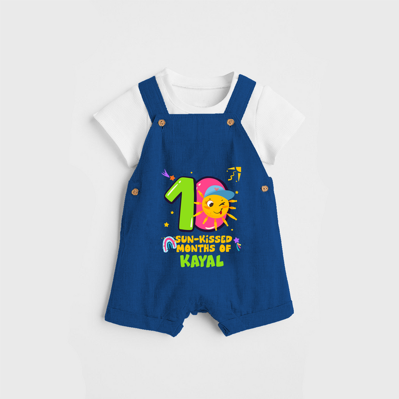 Celebrate The 10th Month Birthday Custom Dungaree set, Personalized with your Baby's name - COBALT BLUE - 0 - 5 Months Old (Chest 17")