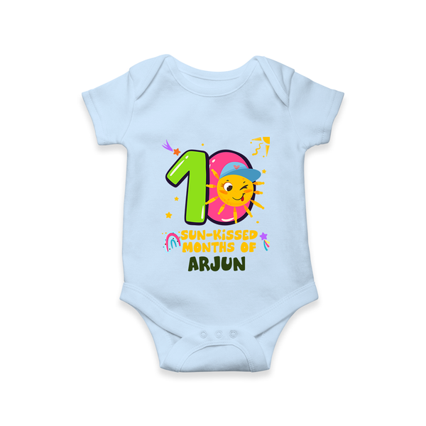 10 Month Baby Outfit | Personalized Romper/Onesie for Newborn | Milestone Gift Idea - BABY BLUE - New Born (Chest 14")