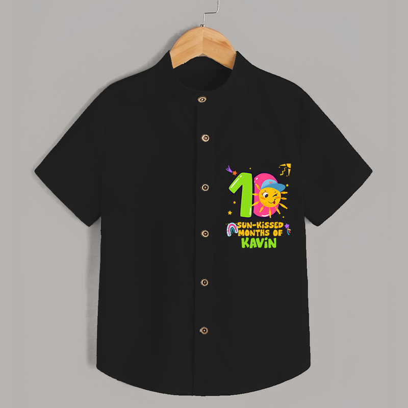 Celebrate The 10th Month Birthday Custom Shirt, Personalized with your Little one's name - BLACK - 0 - 6 Months Old (Chest 21")