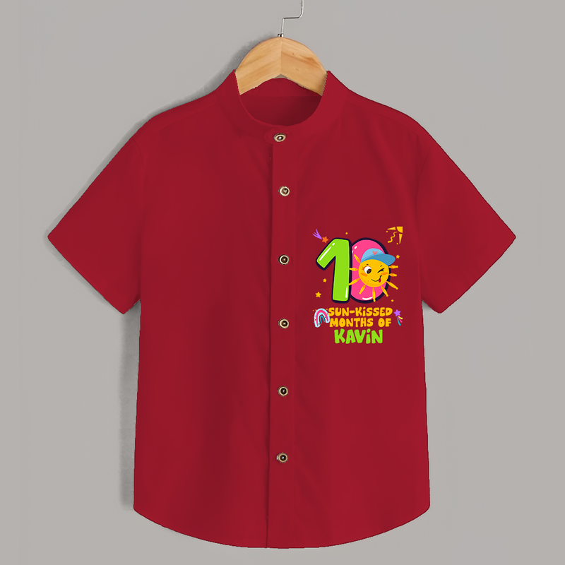 Celebrate The 10th Month Birthday Custom Shirt, Personalized with your Little one's name - RED - 0 - 6 Months Old (Chest 21")