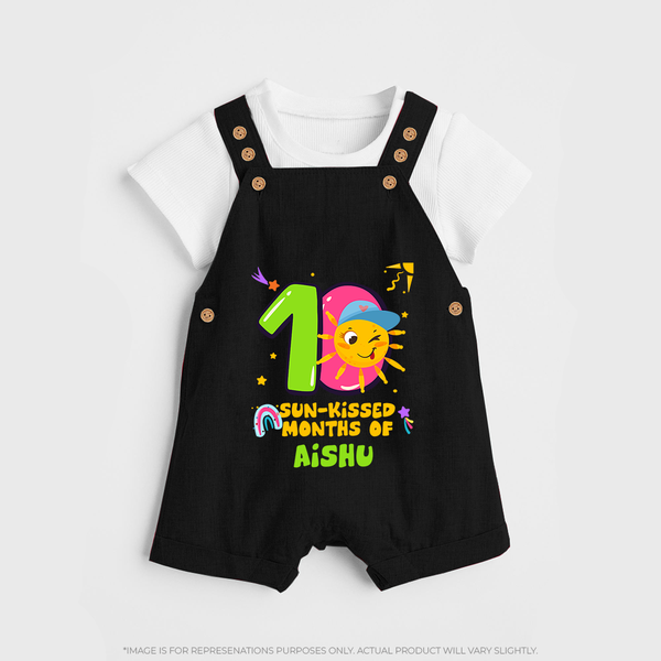 10th Month Baby Outfit | Personalized Dungaree Set for Newborn | Milestone Gift Idea - BLACK - 0 - 5 Months Old (Chest 18")