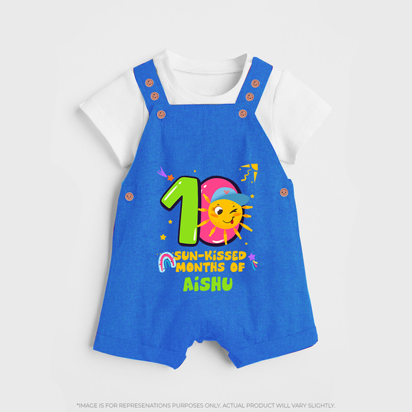10th Month Baby Outfit | Personalized Dungaree Set for Newborn | Milestone Gift Idea - COBALT BLUE - 0 - 5 Months Old (Chest 18")