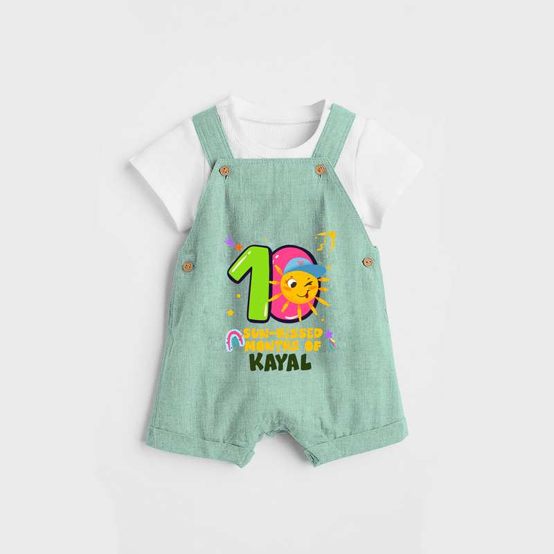 Celebrate The 10th Month Birthday Custom Dungaree set, Personalized with your Baby's name - LIGHT GREEN - 0 - 5 Months Old (Chest 17")