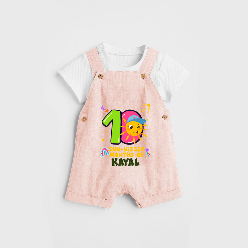 Celebrate The 10th Month Birthday Custom Dungaree set, Personalized with your Baby's name - PEACH - 0 - 5 Months Old (Chest 17")