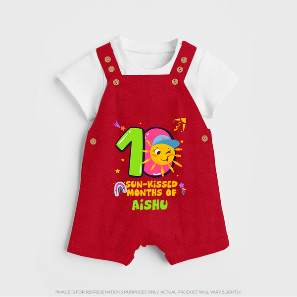 10th Month Baby Outfit | Personalized Dungaree Set for Newborn | Milestone Gift Idea - RED - 0 - 5 Months Old (Chest 18")