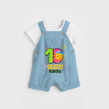 Celebrate The 10th Month Birthday Custom Dungaree set, Personalized with your Baby's name - SKY BLUE - 0 - 5 Months Old (Chest 17")