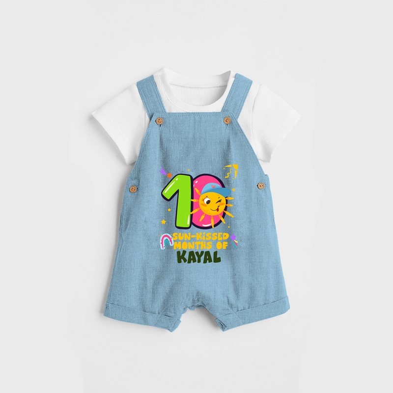 Celebrate The 10th Month Birthday Custom Dungaree set, Personalized with your Baby's name - SKY BLUE - 0 - 5 Months Old (Chest 17")