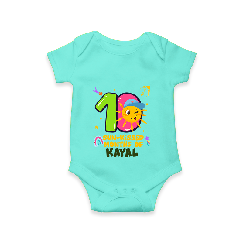 Celebrate The 10th Month Birthday Custom Romper, Personalized with your Little one's name - ARCTIC BLUE - 0 - 3 Months Old (Chest 16")