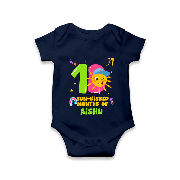 10 Month Baby Outfit | Personalized Romper/Onesie for Newborn | Milestone Gift Idea - NAVY BLUE - New Born (Chest 14")