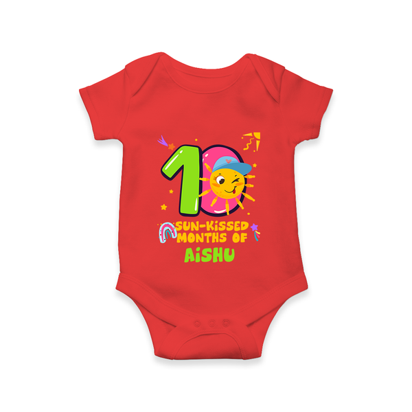 10 Month Baby Outfit | Personalized Romper/Onesie for Newborn | Milestone Gift Idea - RED - New Born (Chest 14")
