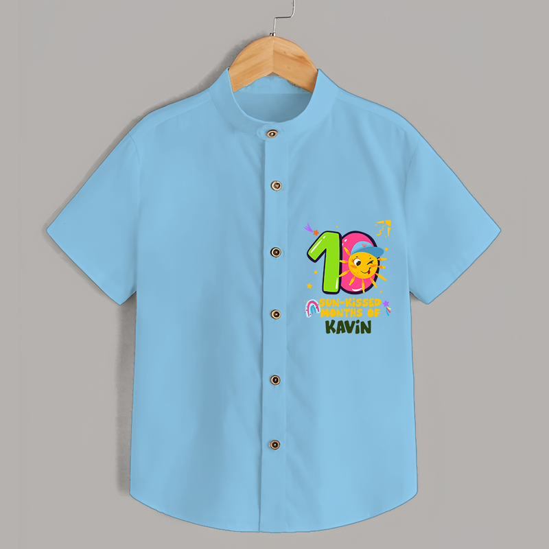 Celebrate The 10th Month Birthday Custom Shirt, Personalized with your Little one's name - SKY BLUE - 0 - 6 Months Old (Chest 21")