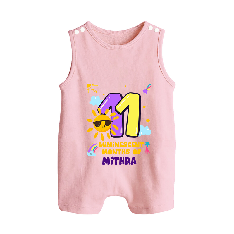 11th Month Baby Outfit | Personalized Romper Suit/ Sleeveless Romper for Newborn | Milestone Gift Idea - BABY PINK - 0 - 5 Months Old (Chest 18")
