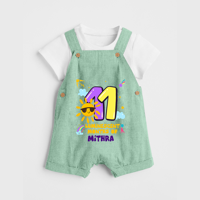 11th Month Baby Outfit | Personalized Dungaree Set for Newborn | Milestone Gift Idea - MINT GREEN - 0 - 5 Months Old (Chest 18")
