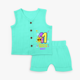 Celebrate The 11th Month Birthday with Personalized Jabla set - AQUA GREEN - 0 - 3 Months Old (Chest 9.8")