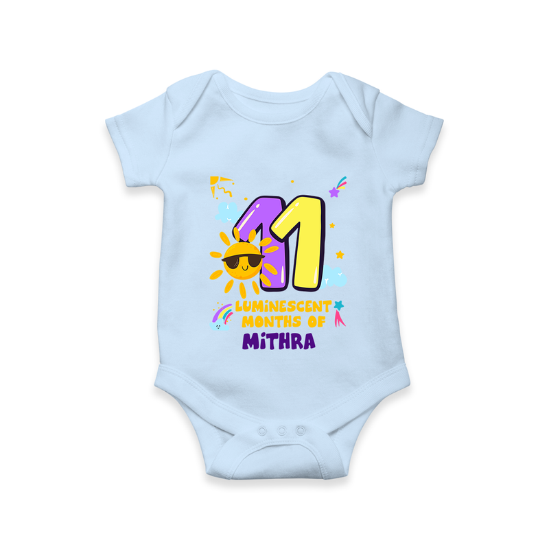 11th Month Baby Outfit | Personalized Romper/Onesie for Newborn | Milestone Gift Idea - BABY BLUE - New Born (Chest 14")