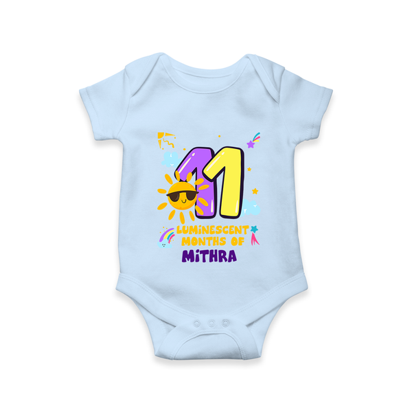 11th Month Baby Outfit | Personalized Romper/Onesie for Newborn | Milestone Gift Idea - BABY BLUE - New Born (Chest 14")