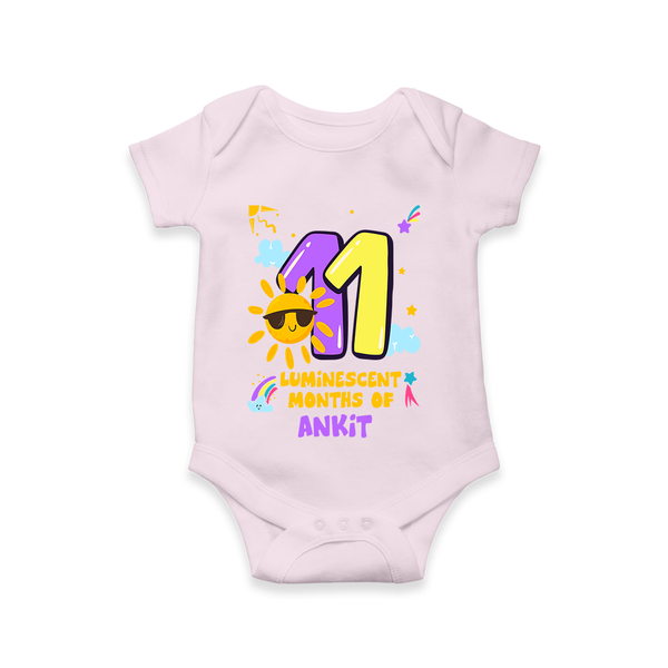Celebrate The 11th Month Birthday Custom Romper, Personalized with your Little one's name - BABY PINK - 0 - 3 Months Old (Chest 16")