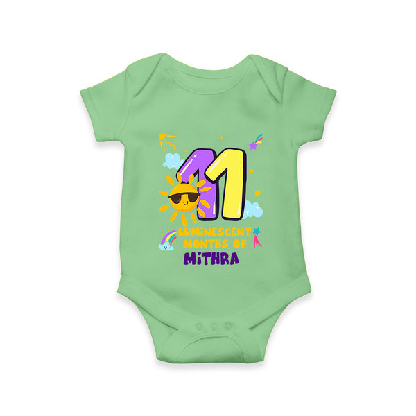 11th Month Baby Outfit | Personalized Romper/Onesie for Newborn | Milestone Gift Idea - GREEN - New Born (Chest 14")