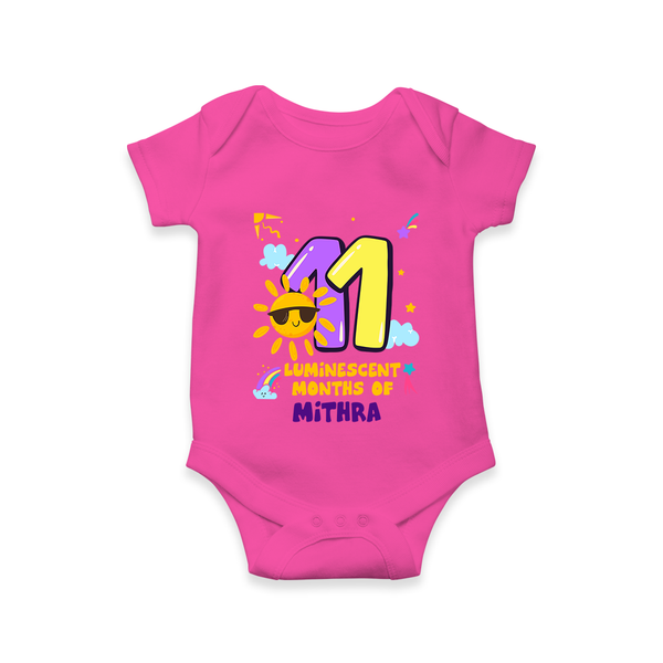 11th Month Baby Outfit | Personalized Romper/Onesie for Newborn | Milestone Gift Idea - HOT PINK - New Born (Chest 14")