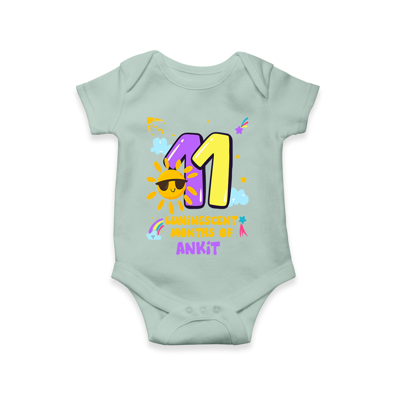 Celebrate The 11th Month Birthday Custom Romper, Personalized with your Little one's name - MINT GREEN - 0 - 3 Months Old (Chest 16")