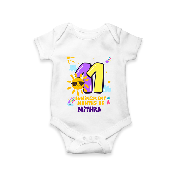 11th Month Baby Outfit | Personalized Romper/Onesie for Newborn | Milestone Gift Idea - WHITE - New Born (Chest 14")