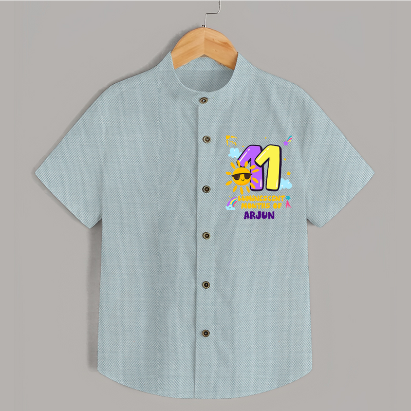 11th Month Baby Outfit | Personalized Shirt for Newborn | Milestone Gift Idea - ARCTIC BLUE - 0 - 6 Months Old (Chest 23")