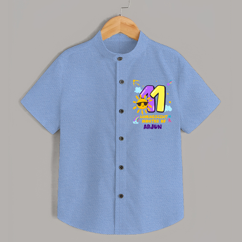 11th Month Baby Outfit | Personalized Shirt for Newborn | Milestone Gift Idea - SKY BLUE - 0 - 6 Months Old (Chest 23")
