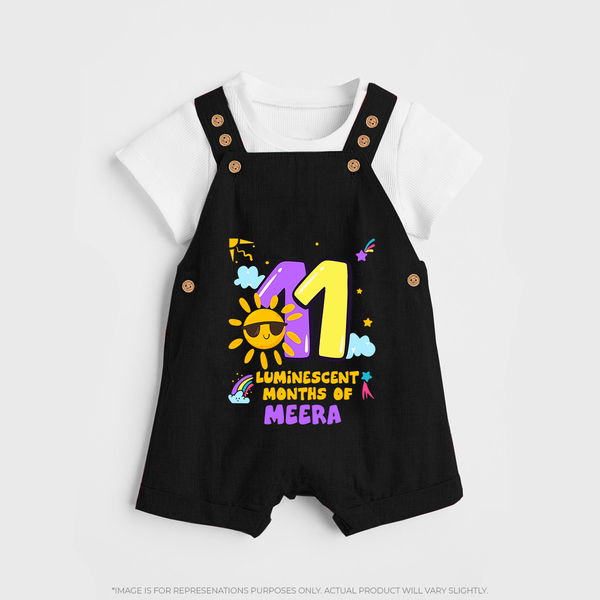 11th Month Baby Outfit | Personalized Dungaree Set for Newborn | Milestone Gift Idea - BLACK - 0 - 5 Months Old (Chest 18")