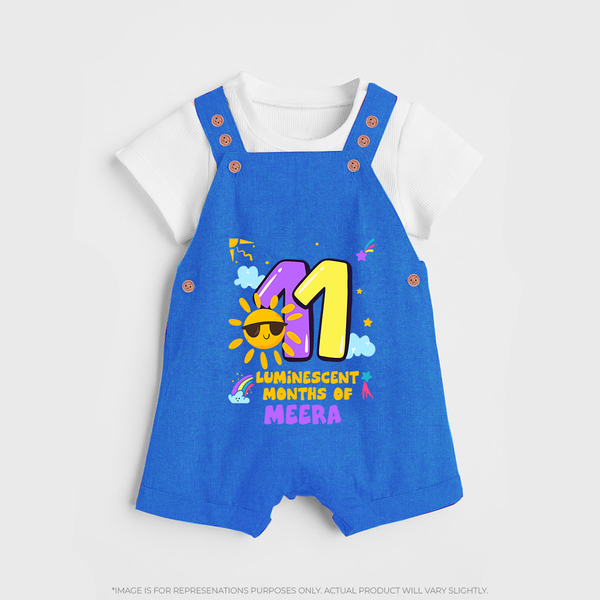 11th Month Baby Outfit | Personalized Dungaree Set for Newborn | Milestone Gift Idea - COBALT BLUE - 0 - 5 Months Old (Chest 18")
