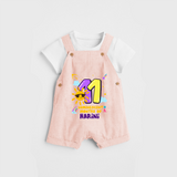 Celebrate The 11th Month Birthday Custom Dungaree set, Personalized with your Baby's name - PEACH - 0 - 5 Months Old (Chest 17")