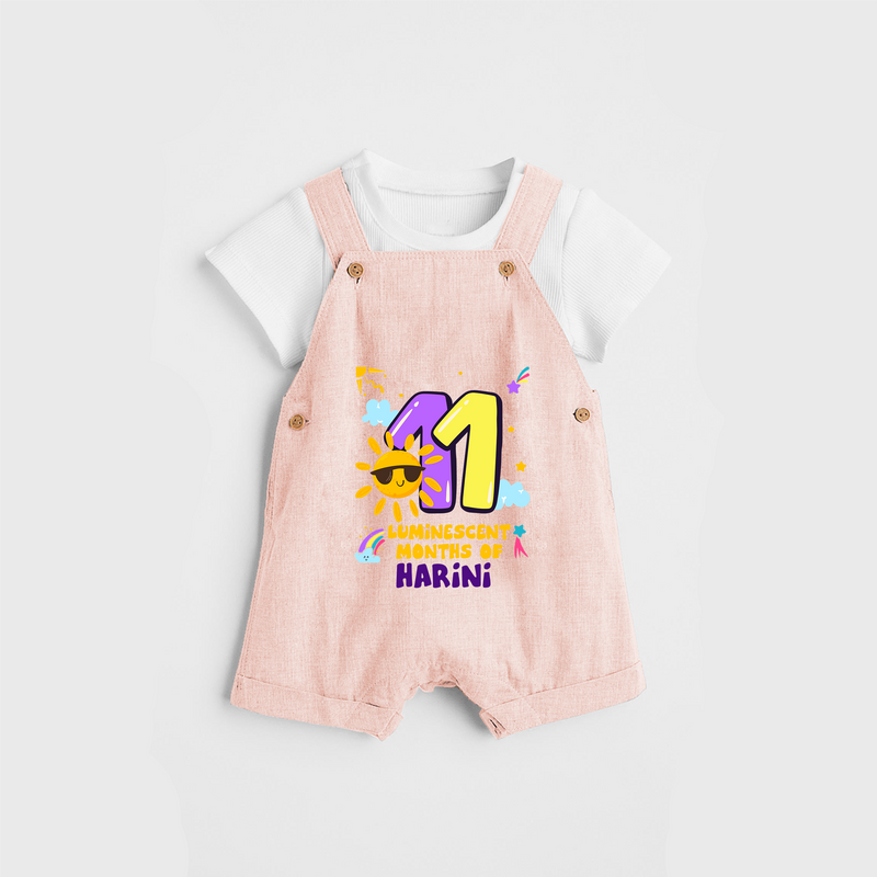 Celebrate The 11th Month Birthday Custom Dungaree set, Personalized with your Baby's name - PEACH - 0 - 5 Months Old (Chest 17")