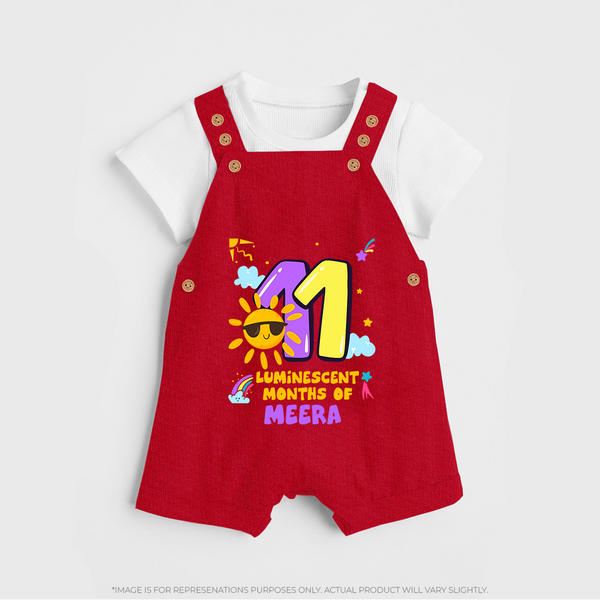 11th Month Baby Outfit | Personalized Dungaree Set for Newborn | Milestone Gift Idea - RED - 0 - 5 Months Old (Chest 18")