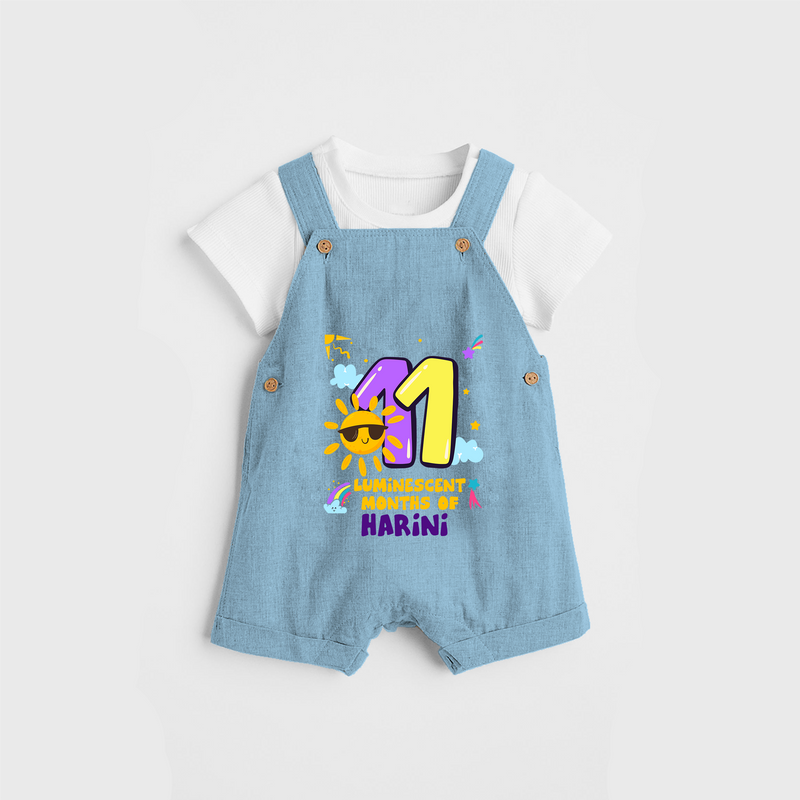 Celebrate The 11th Month Birthday Custom Dungaree set, Personalized with your Baby's name - SKY BLUE - 0 - 5 Months Old (Chest 17")