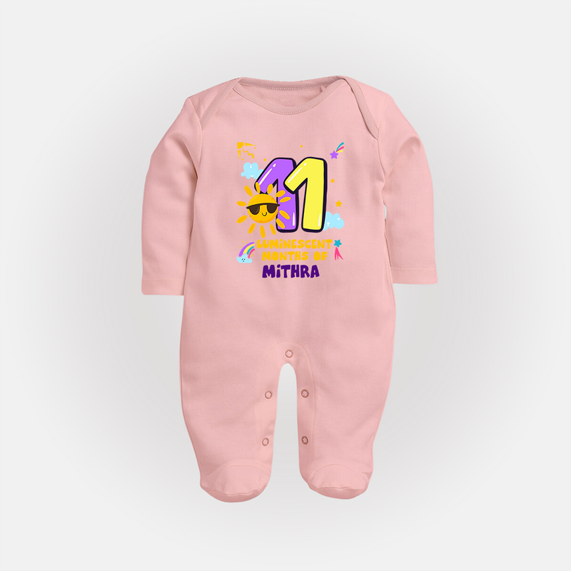 Mark Your BabyÕs 11-Month Celebration With Our Customized Baby Sleep Suit, Made For Joyful Celebrations - BABY PINK - New Born (Chest 7.5")