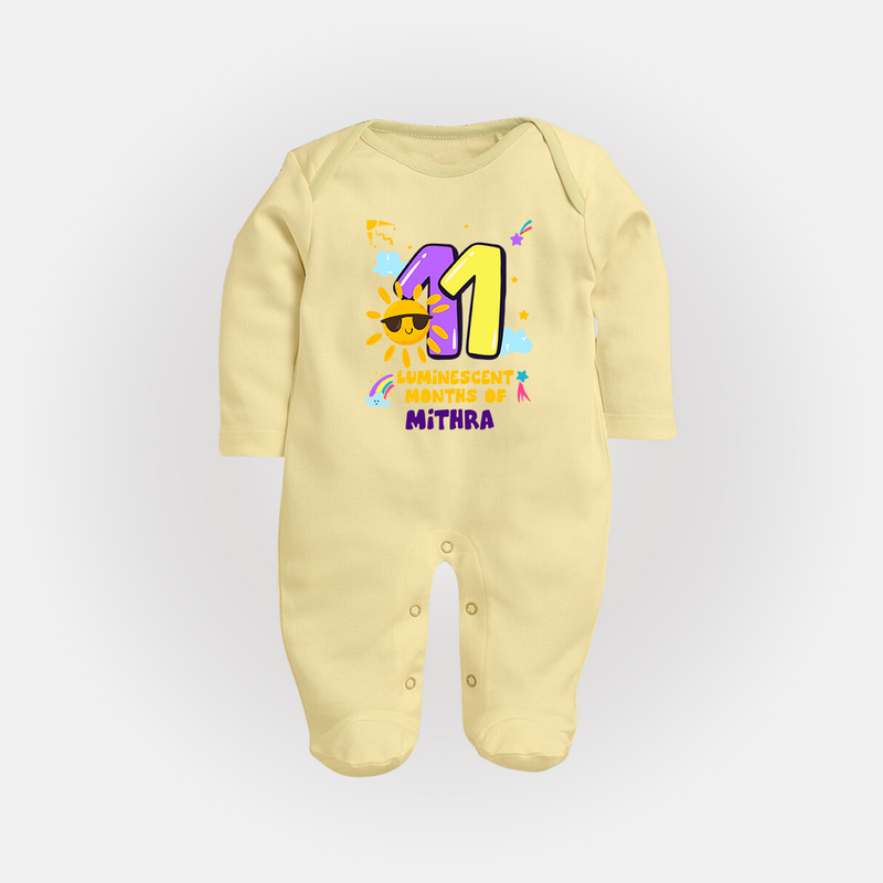 Mark Your BabyÕs 11-Month Celebration With Our Customized Baby Sleep Suit, Made For Joyful Celebrations - PASTEL YELLOW - New Born (Chest 7.5")