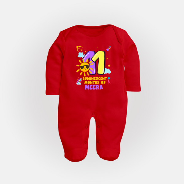 11th Month Baby Outfit | Personalized Full Sleeve Bodysuit/ Sleep Suit/ Jumpsuit for Newborn | Milestone Gift Idea - RED - New Born (Chest 7.5")
