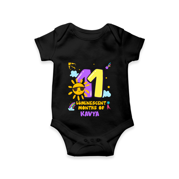 Celebrate The 11th Month Birthday Custom Romper, Personalized with your Little one's name - BLACK - 0 - 3 Months Old (Chest 16")