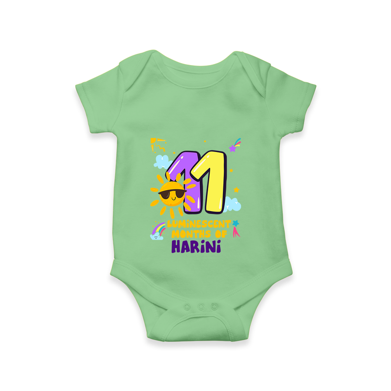 Celebrate The 11th Month Birthday Custom Romper, Personalized with your Little one's name - GREEN - 0 - 3 Months Old (Chest 16")