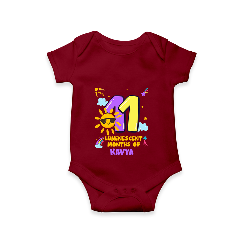 Celebrate The 11th Month Birthday Custom Romper, Personalized with your Little one's name - MAROON - 0 - 3 Months Old (Chest 16")
