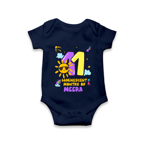 11th Month Baby Outfit | Personalized Romper/Onesie for Newborn | Milestone Gift Idea - NAVY BLUE - New Born (Chest 14")
