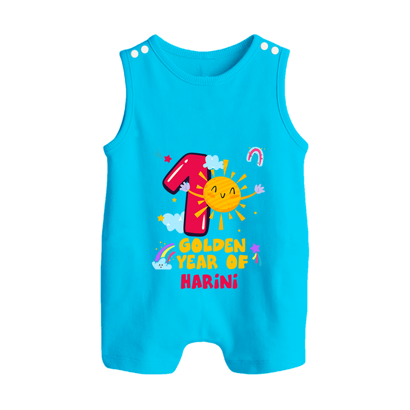 1st Year Baby Outfit | Personalized Romper Suit/ Sleeveless Romper for Newborn | Milestone Gift Idea - SKY BLUE - 0 - 5 Months Old (Chest 18")