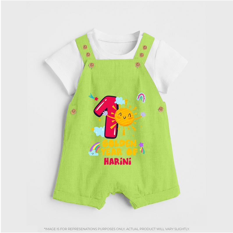 Mark Your BabyÕs 1-Year Birthday Celebration With Our Customized Baby Dungaree Set, Made For Joyful Celebrations - GREEN - 0 - 5 Months Old (Chest 18")