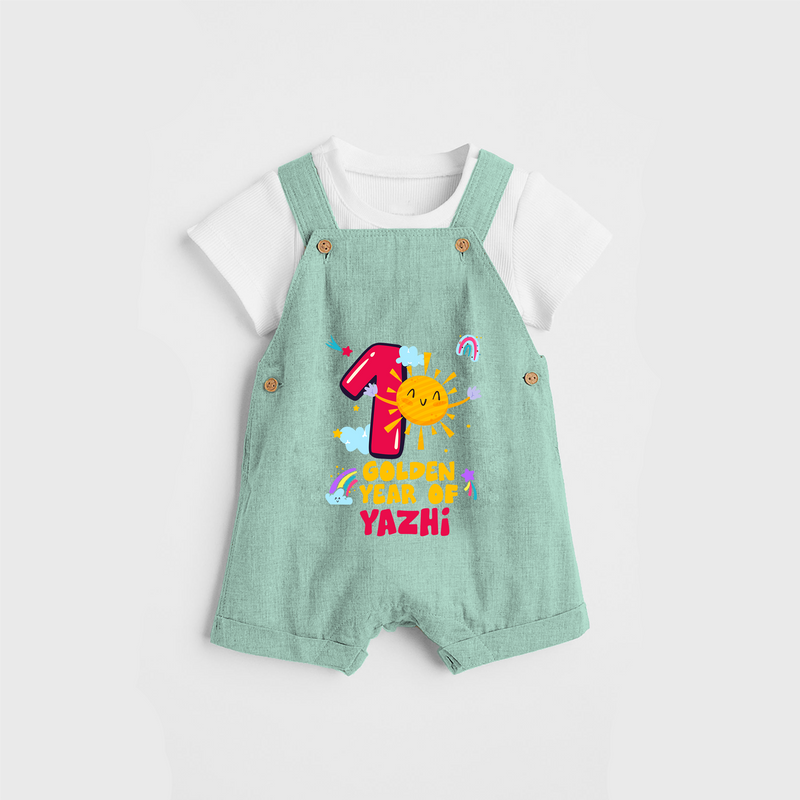 Celebrate The 12th Month Birthday Custom Dungaree set, Personalized with your Baby's name - LIGHT GREEN - 0 - 5 Months Old (Chest 17")