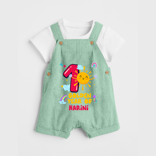 1st Year Baby Outfit | Personalized Dungaree Set for Newborn | Milestone Gift Idea - MINT GREEN - 0 - 5 Months Old (Chest 18")